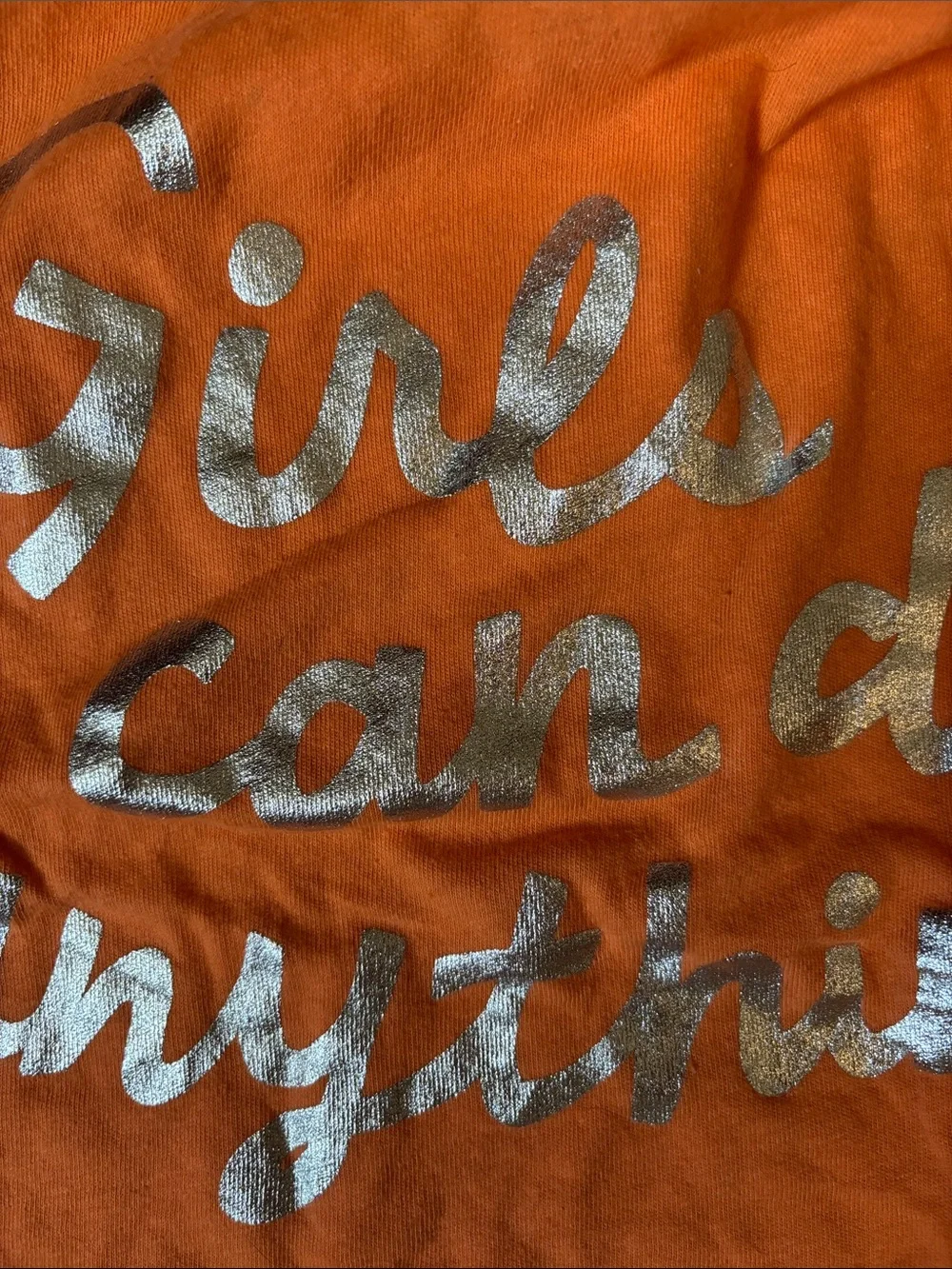 NWT Old Navy Orange Tee with Silver Script 'Girls Can Do Anything'